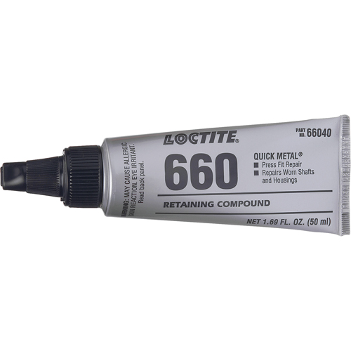 Compos&eacute; de retenue pour r&eacute;paration ajust&eacute; &agrave; la presse Quick Metal 660, 50 ml, Tube, Argent Chandler Sales