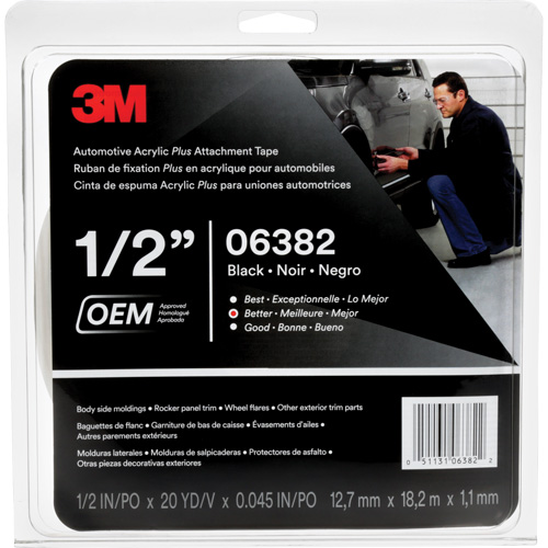 3M Automotive Acrylic Tape, 18 M (60') L x 12.7 mm (1/2") W, 45 mils, Acrylic Chandler Sales