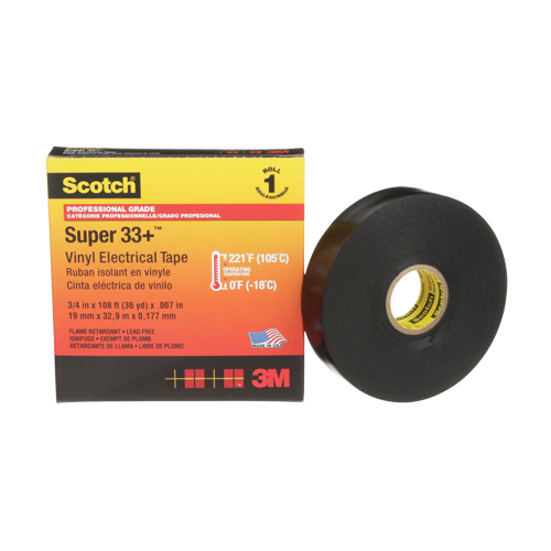 Scotch&reg; Super 33+ Vinyl Electrical Tape, 19 mm (3/4") x 33 m (108'), Black, 7 mils Chandler Sales