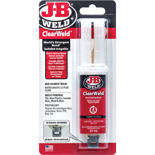 ClearWeld Adhesive, 25 ml, Syringe, Two-Part, Clear Chandler Sales