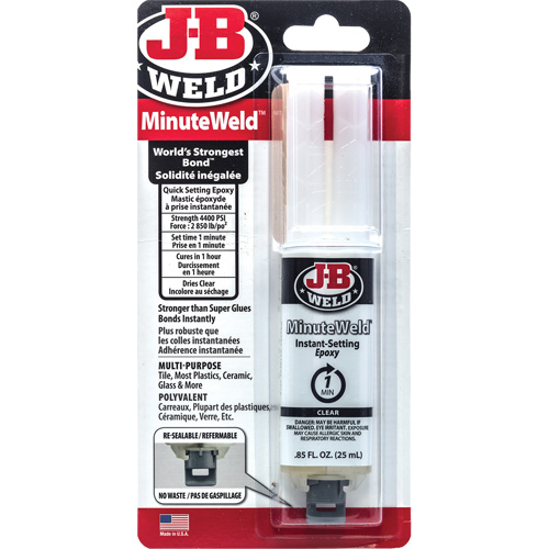 Adh&eacute;sif MinuteWeld, 25 ml, Seringue, Deux composants, Transparent Chandler Sales