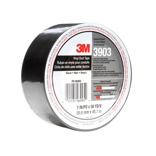 3903 Vinyl Duct Tape, 1245 mm (49") W x 46 m (151') L, 6.5 mils, Black Chandler Sales