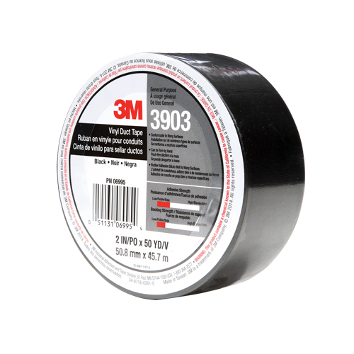 3903 Vinyl Duct Tape, 1245 mm (49") W x 46 m (151') L, 6.5 mils, Black Chandler Sales