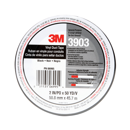 3903 Vinyl Duct Tape, 1245 mm (49") W x 46 m (151') L, 6.5 mils, Black Chandler Sales