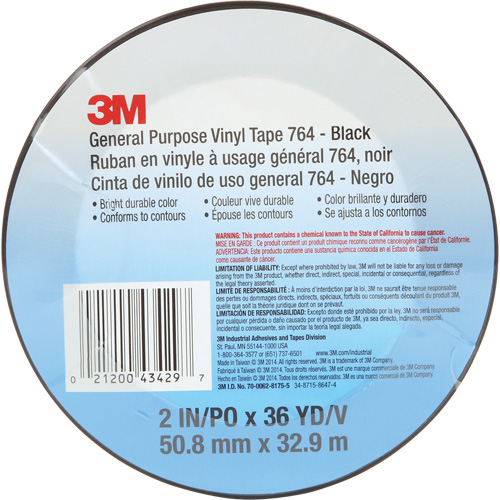 764 General-Purpose Vinyl Tape, 50.8 mm (2") W x 32.9 m (108') L, 5 mils, Black Chandler Sales