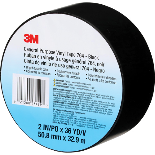 764 General-Purpose Vinyl Tape, 50.8 mm (2") W x 32.9 m (108') L, 5 mils, Black Chandler Sales