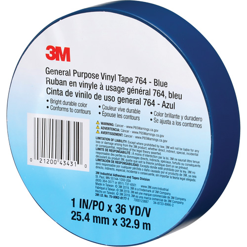 764 General-Purpose Vinyl Tape, 25.4 mm (1") W x 32.9 m (108') L, 5 mils, Blue Chandler Sales