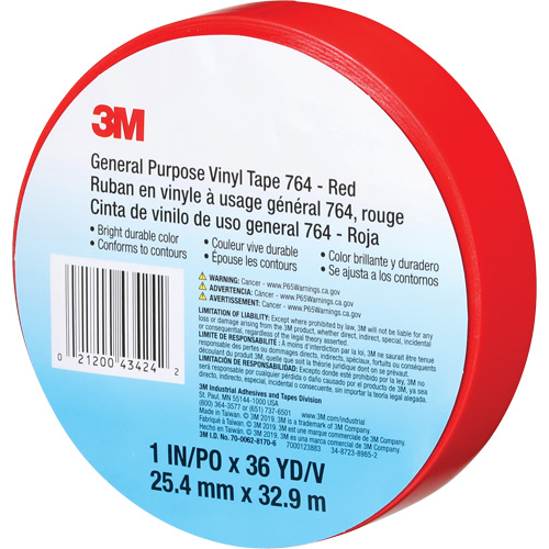 Ruban en vinyle pour travaux g&eacute;n&eacute;raux 764, 25,4 mm (1") la x 32,9 m (108') lo, 5 mils, Rouge Chandler Sales