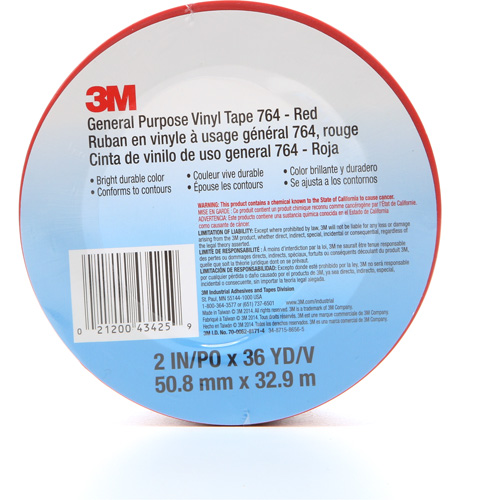 Ruban en vinyle pour travaux g&eacute;n&eacute;raux 764, 50,8 mm (2") la x 32,9 m (108') lo, 5 mils, Rouge Chandler Sales