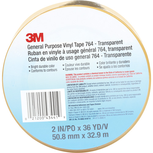 764 General-Purpose Vinyl Tape, 50.8 mm (2") W x 32.9 m (108') L, 5 mils, Clear Chandler Sales
