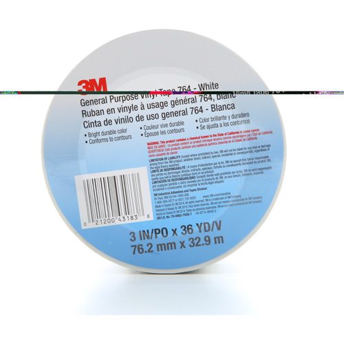 764 General-Purpose Vinyl Tape, 76 mm (3") W x 32.9 m (108') L, 5 mils, White Chandler Sales