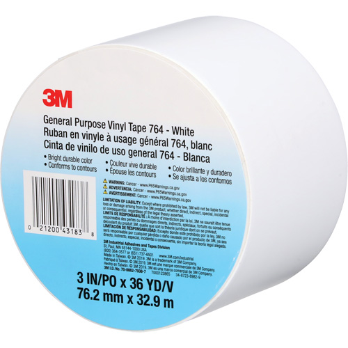 Ruban en vinyle pour travaux g&eacute;n&eacute;raux 764, 76 mm (3") la x 32,9 m (108') lo, 5 mils, Blanc Chandler Sales