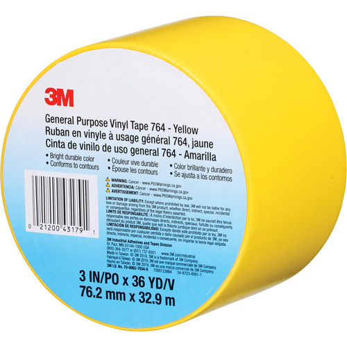 764 General-Purpose Vinyl Tape, 76 mm (3") W x 32.9 m (108') L, 5 mils, Yellow Chandler Sales