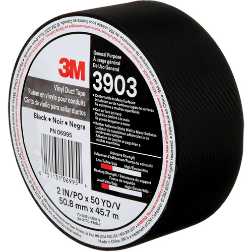 3903 Vinyl Duct Tape, 48 mm (2") W x 45 m (148') L, 6.5 mils, Black Chandler Sales