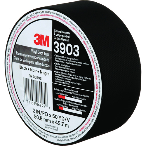 3903 Vinyl Duct Tape, 48 mm (2") W x 45 m (148') L, 6.5 mils, Black Chandler Sales