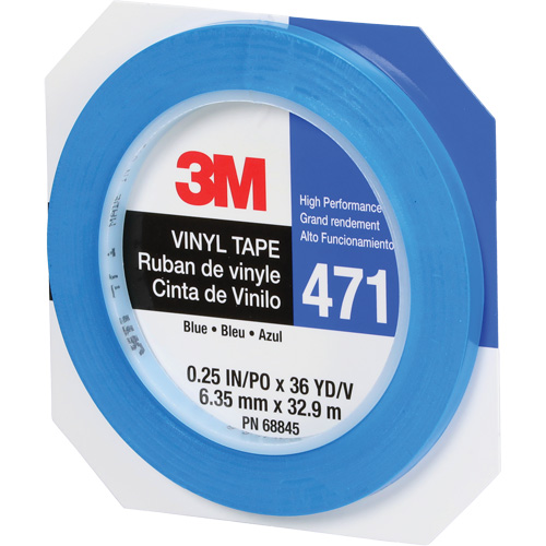 471 Vinyl Tape, 6 mm (1/4") W x 32.9 m (108') L, 5.3 mils, Blue Chandler Sales