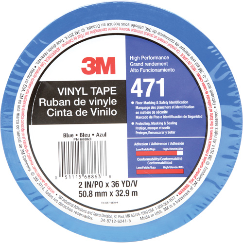 471 Vinyl Tape, 50.8 mm (2") W x 32.9 m (108') L, 5.2 mils, Blue Chandler Sales