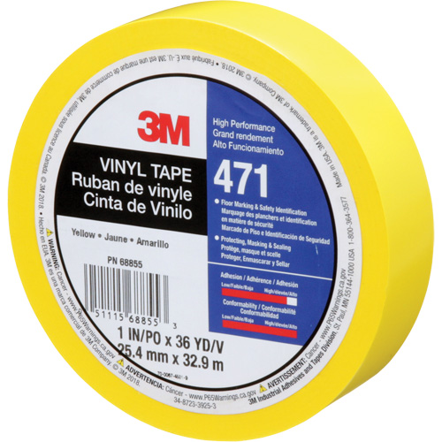 Ruban en vinyle 471, 25,4 mm (1") la x 32,9 m (108') lo, 5,2 mils, Jaune Chandler Sales