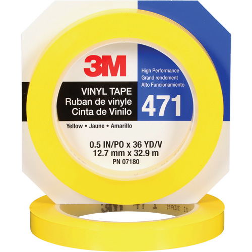 471 Vinyl Tape, 12 mm (1/2") W x 32.9 m (108') L, 5.2 mils, Yellow Chandler Sales