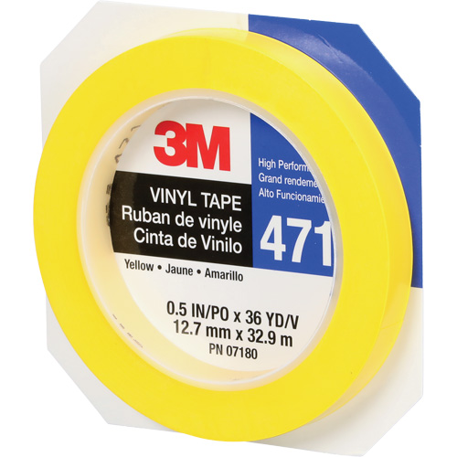 471 Vinyl Tape, 12 mm (1/2") W x 32.9 m (108') L, 5.2 mils, Yellow Chandler Sales