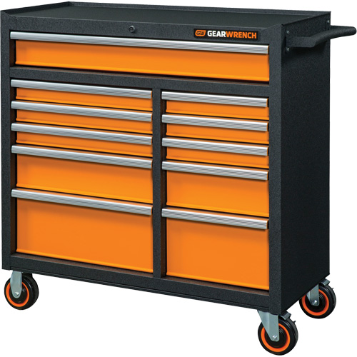 GSX Series Rolling Tool Cabinet, 11 Drawers, 41" W x 18-1/5" D x 41-1/2" H, Black/Orange Chandler Sales