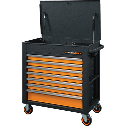 Chariot &agrave; outils s&eacute;rie GSX avec dessus inclin&eacute;, 7 tiroirs, 35" lo x 20" la x 39" h, Noir/Orange Chandler Sales