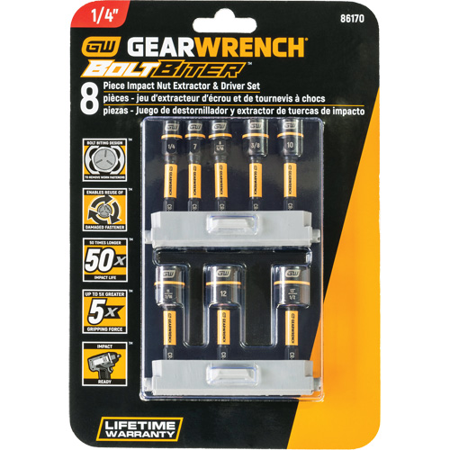 Bolt Biter Nut Extractor & Driver Set, 8 Pcs., Non Magnetic, Metric & Imperial Chandler Sales
