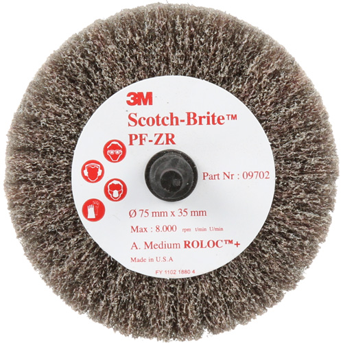 Disque de tronçonnage et de polissage Scotch-Brite Roloc, Oxyde d'aluminium, Grain Moyen, 3" x 1-3/8" x 1/4" Chandler Sales