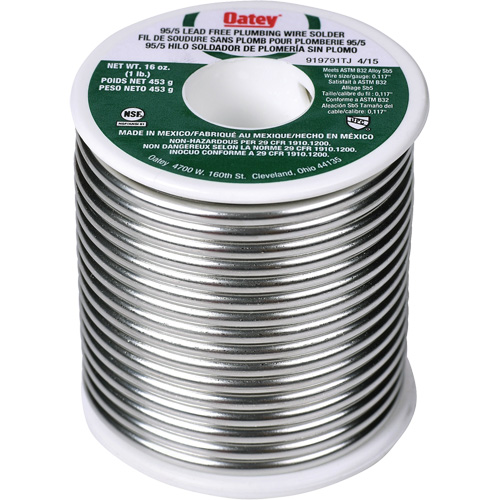 95/5 Plumbing Solder, Lead-Free, 95% Tin 5% Antimony, Solid Core, 0.3125" Dia. Chandler Sales
