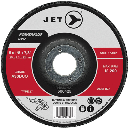 Powerplus DUO Cutting/Grinding Wheel, 4-1/2" x 1/8", 7/8" Arbor, Type 27, A30DUO Grit Chandler Sales