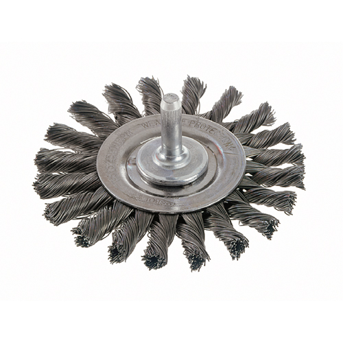 Brosses rotatives &agrave; fils nou&eacute;s - Brosse rotative &agrave; fils nou&eacute;s a/queue 1/4", fils nou&eacute;s standards, Dia. 4", Fils 0,014", Acier inoxydable Chandler Sales