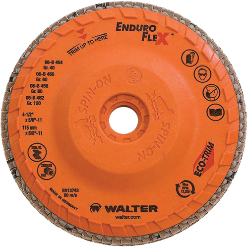 Enduro-Flex Flap Disc, 4-1/2" x 5/8"-11, Type 27, 120 Grit, Zirconia Alumina Chandler Sales