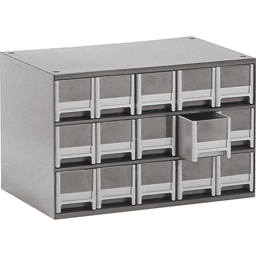 Casiers modulaires pour pi&egrave;ces, Acier, 15 tiroirs, 17" x 10-9/16" x 3-1/16", Gris Chandler Sales