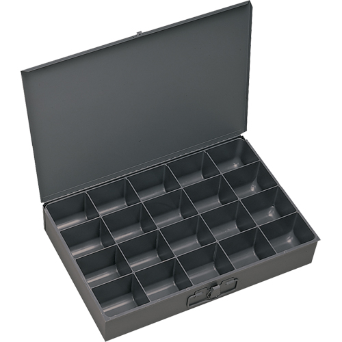 Compartment Scoop Boxes, Steel, 20 Slots, 18" W x 12" D x 3" H, Grey Chandler Sales
