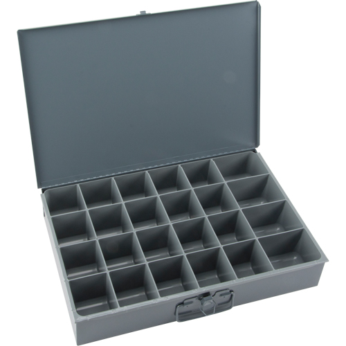Compartment Scoop Boxes, Steel, 24 Slots, 18" W x 12" D x 3" H, Grey Chandler Sales