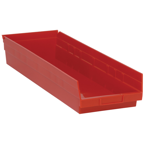 Shelf Bins, 8-3/8" W x 4" H x 23-5/8" D, Red, 50 lbs. Capacity Chandler Sales