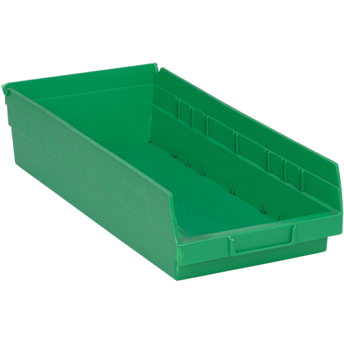 Shelf Bins, 8-1/8" W x 4" H x 17-7/8" D, Green, 40 lbs. Capacity Chandler Sales