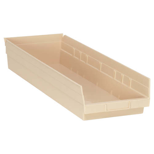 Economy Shelf Bin, 8-3/8" W x 4" H x 23-5/8" D, Ivory, 60 lbs. Capacity Chandler Sales
