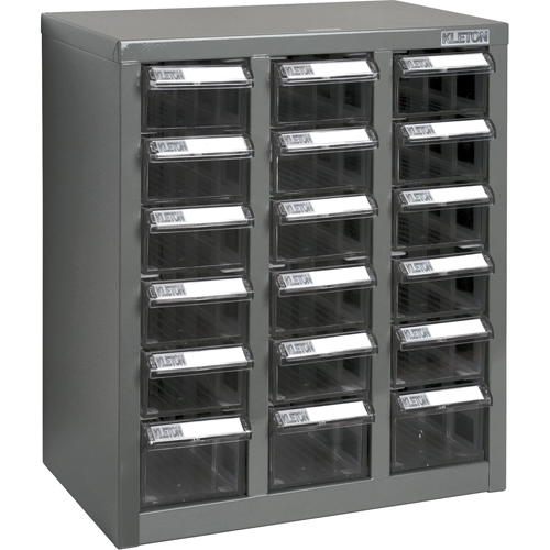 KPC-600 Parts Cabinet, Galvanized Steel, 18 Drawers, 13-9/10" x 8-7/10" x 16-3/10", Grey Chandler Sales