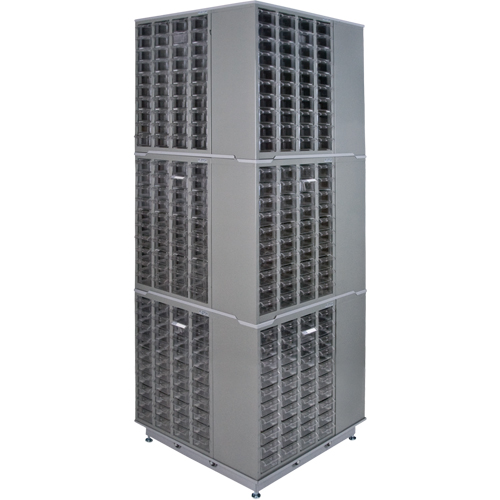 Armoire industrielle robuste avec carrousel &agrave; tiroirs, Acier, 480 tiroirs, 27" la x 27" p x 80" h, Gris Chandler Sales