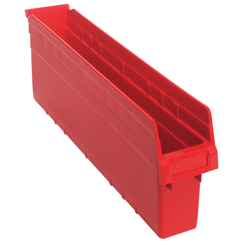 Store-Max Shelf Bins, 4-3/8" W x 8" H x 23-5/8" D, Red, 68 lbs. Capacity Chandler Sales
