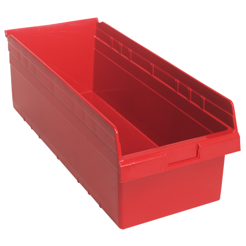 Store-Max Shelf Bins, 11-1/8" W x 8" H x 23-5/8" D, Red, 68 lbs. Capacity Chandler Sales