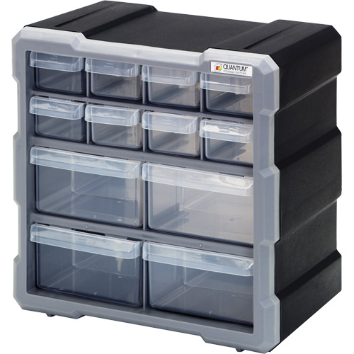 Drawer Cabinet, Plastic, 12 Drawers, 10-1/2" x 6-1/4" x 10-1/4", Black Chandler Sales