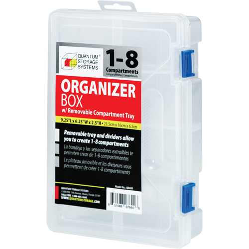 Plastic Compartment Box, 6.25" W x 9.25" D x 2.2" H, 8 Compartments Chandler Sales