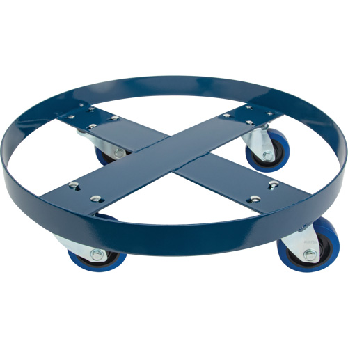Drum Dolly, Steel, 1400 lbs. Capacity, 24" Diameter, Blue Elastic Casters Chandler Sales