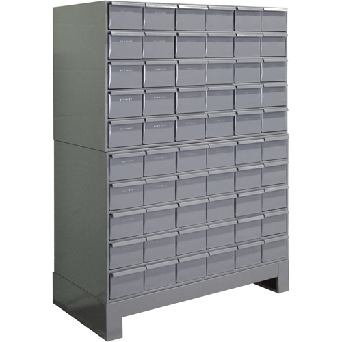 Armoires &agrave; tiroirs industriels avec base, 60 tiroirs, 34-1/8" la x 12-1/4" p x 48-1/8" h, Gris Chandler Sales
