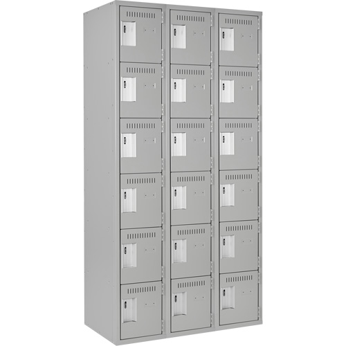Clean Line Lockerettes, 6 -tier, Bank of 3, 36" x 18" x 72", Steel, Grey, Rivet (Assembled) Chandler Sales