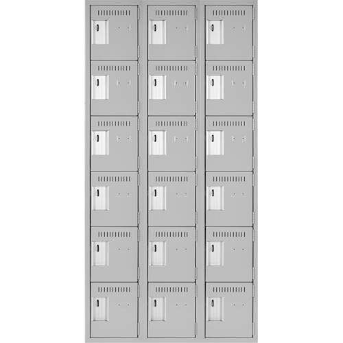 Clean Line Lockerettes, 6 -tier, Bank of 3, 36" x 18" x 72", Steel, Grey, Rivet (Assembled) Chandler Sales