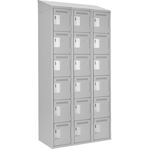 Clean Line Lockerette , 6 -tier, Bank of 3, 36" x 18" x 78", Steel, Grey, Rivet (Assembled) Chandler Sales