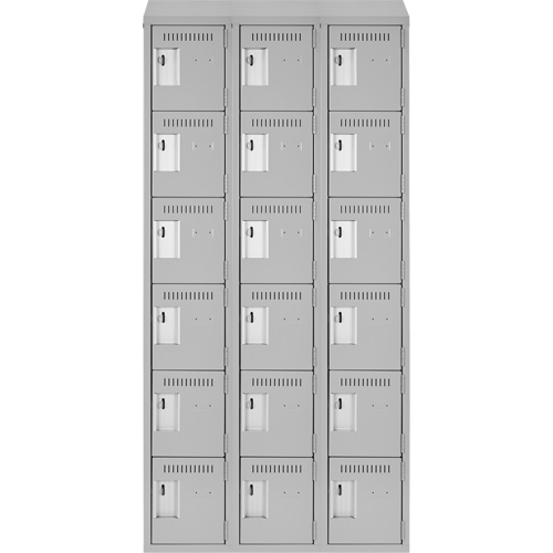 Clean Line Lockerette , 6 -tier, Bank of 3, 36" x 18" x 78", Steel, Grey, Rivet (Assembled) Chandler Sales